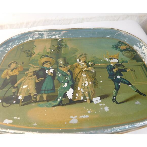 Antique Watermans Victorian Patent Tin Litho Tray Children at Play READ - Picture 3 of 12